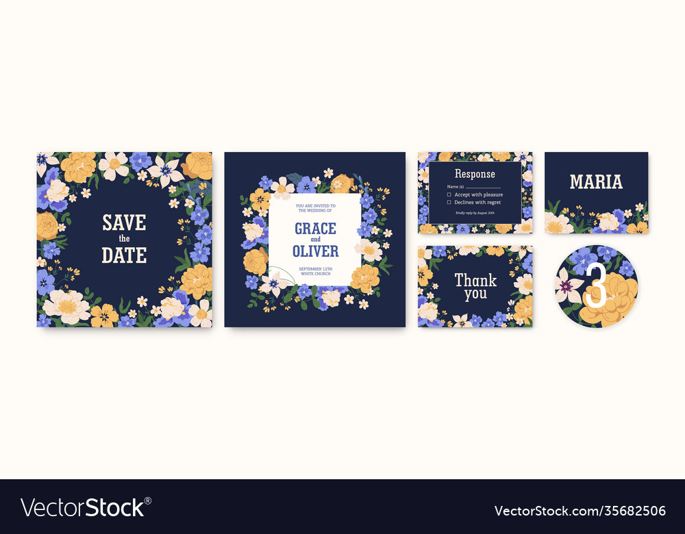 Set wedding invitation cards and labels