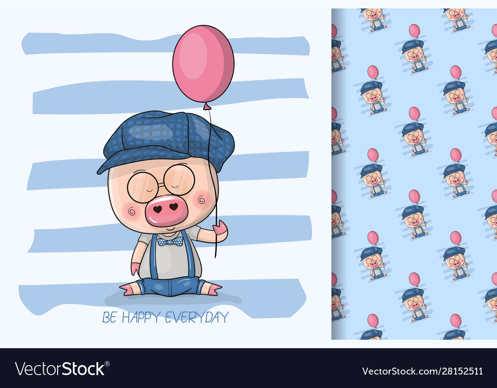 Cool cartoon cute pig with balloons for kids