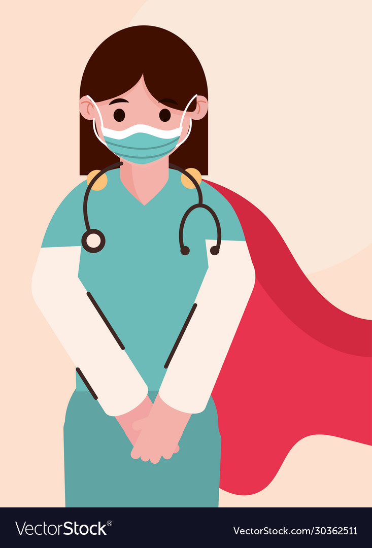 Doctor hero female physician with mask and Vector Image