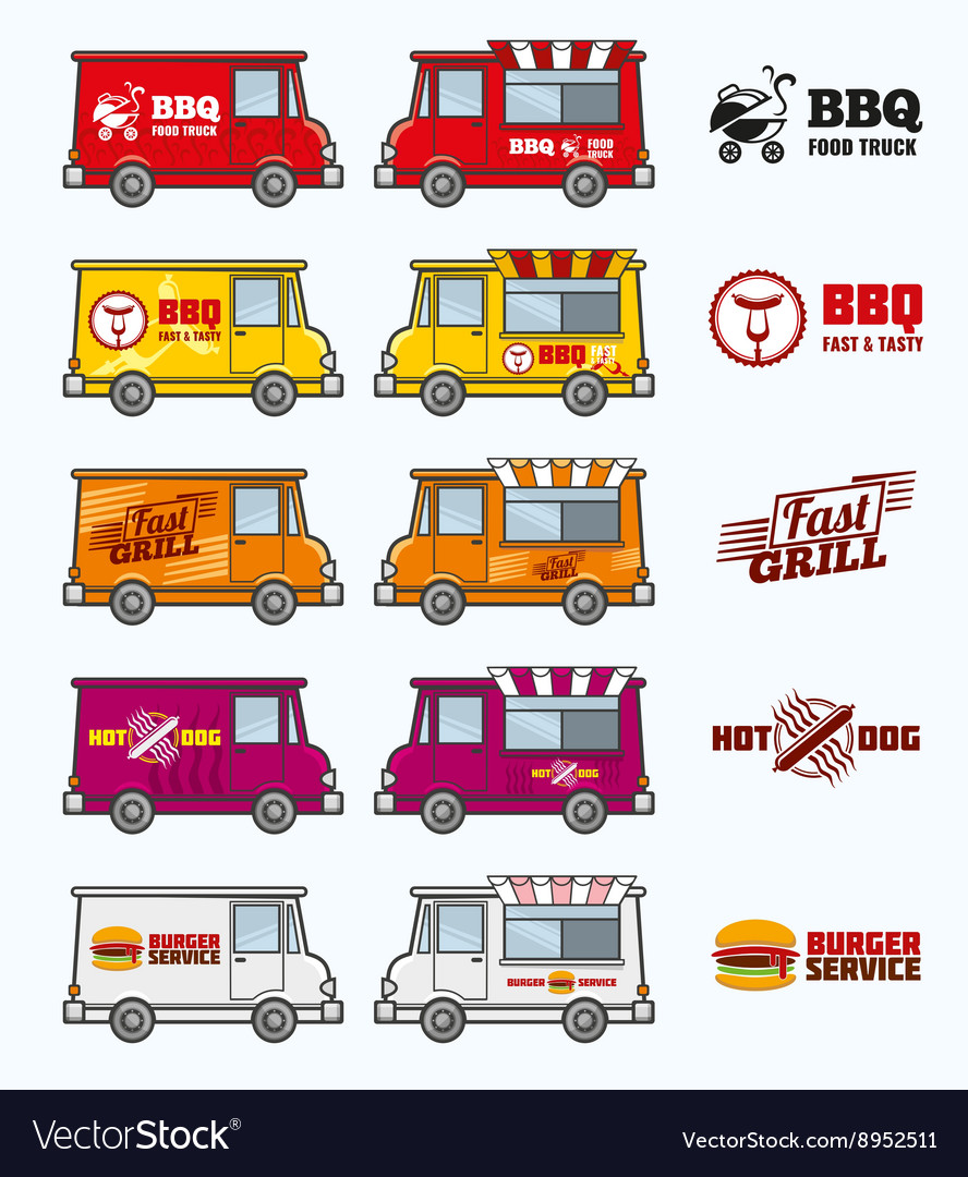 Food Trucks Set Royalty Free Vector Image Vectorstock 6208