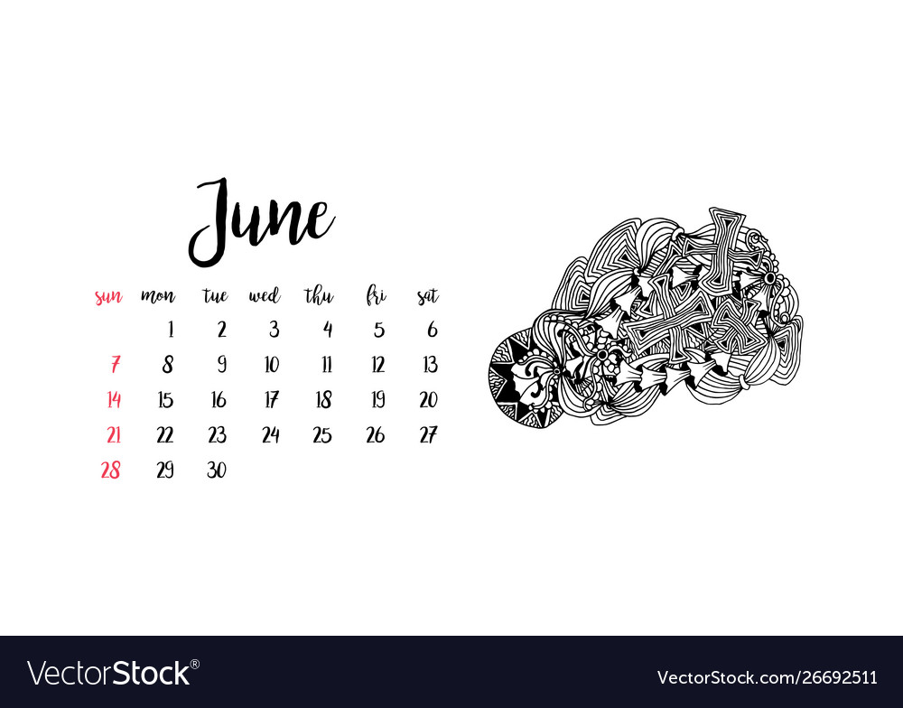 monthly desk calendar template for month june vector image