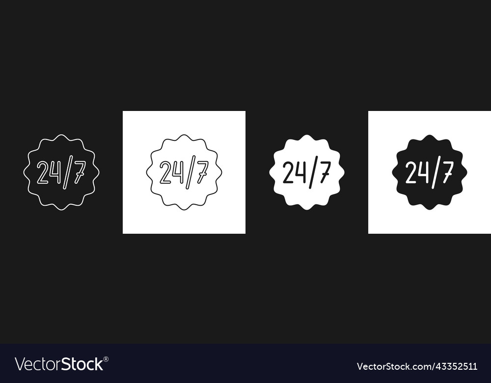 Set clock 24 hours icon isolated on black