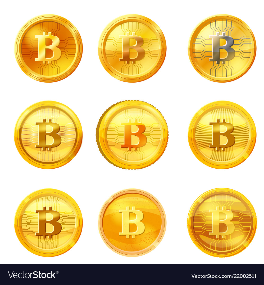 Set gold bitcoin coin isolated background