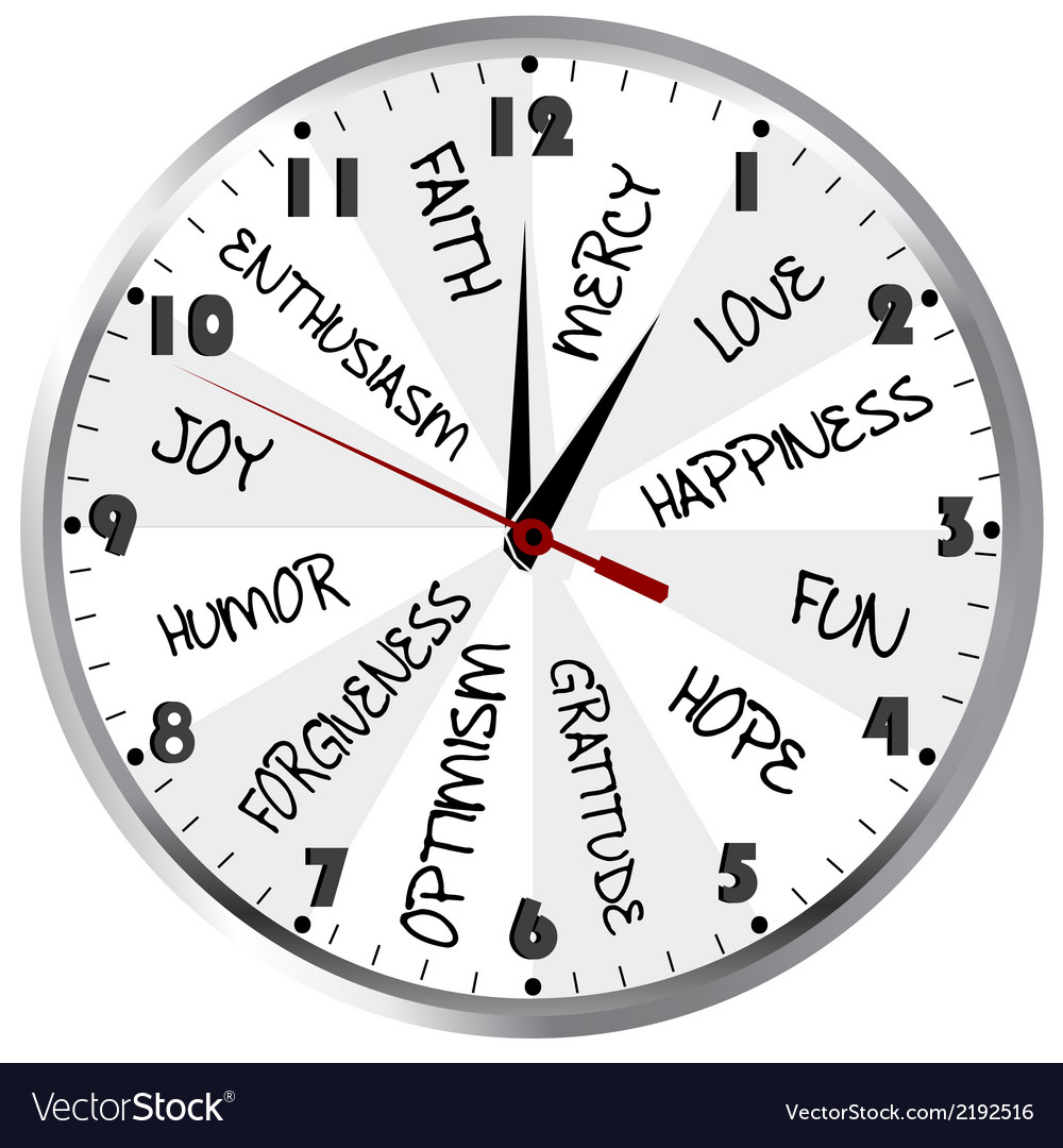 Clock with positive feelings Royalty Free Vector Image