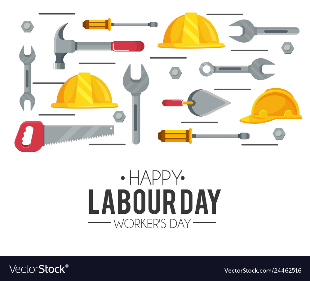 Helmet Equipment With Hammer And Saw To Labour Day