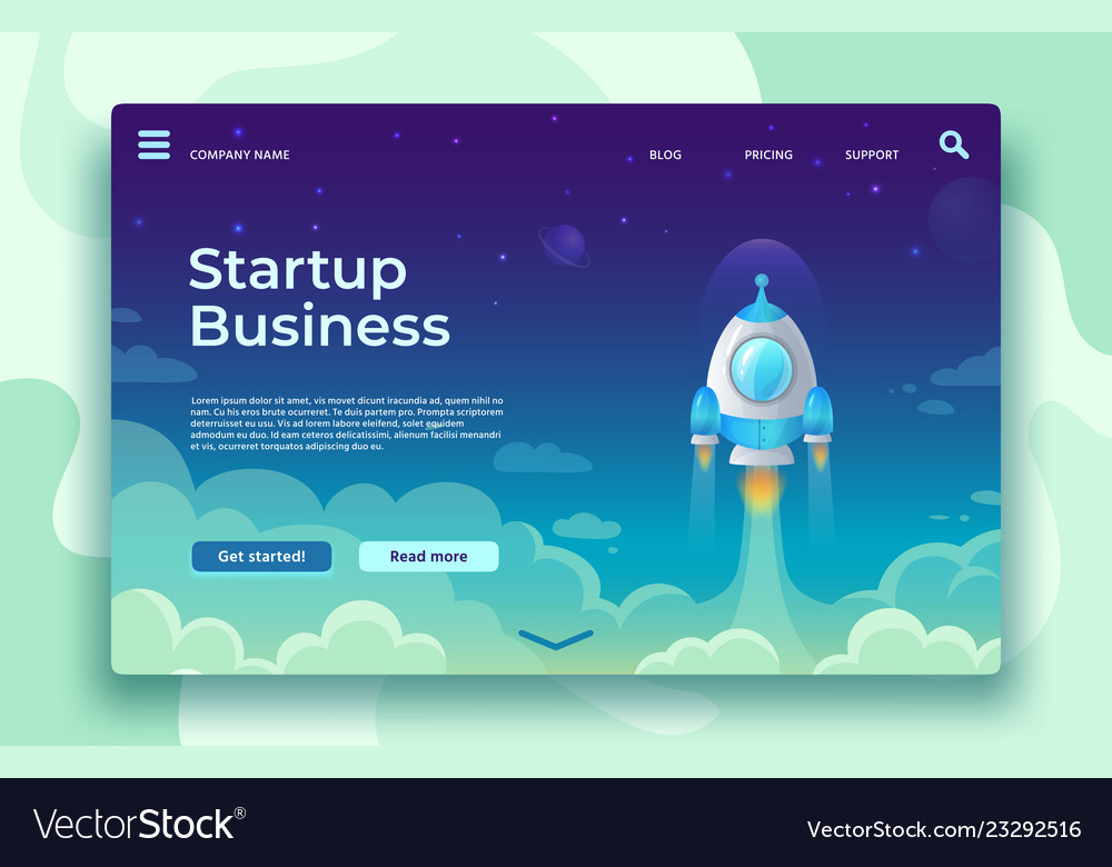 Startup launch landing page rocket launch easy Vector Image