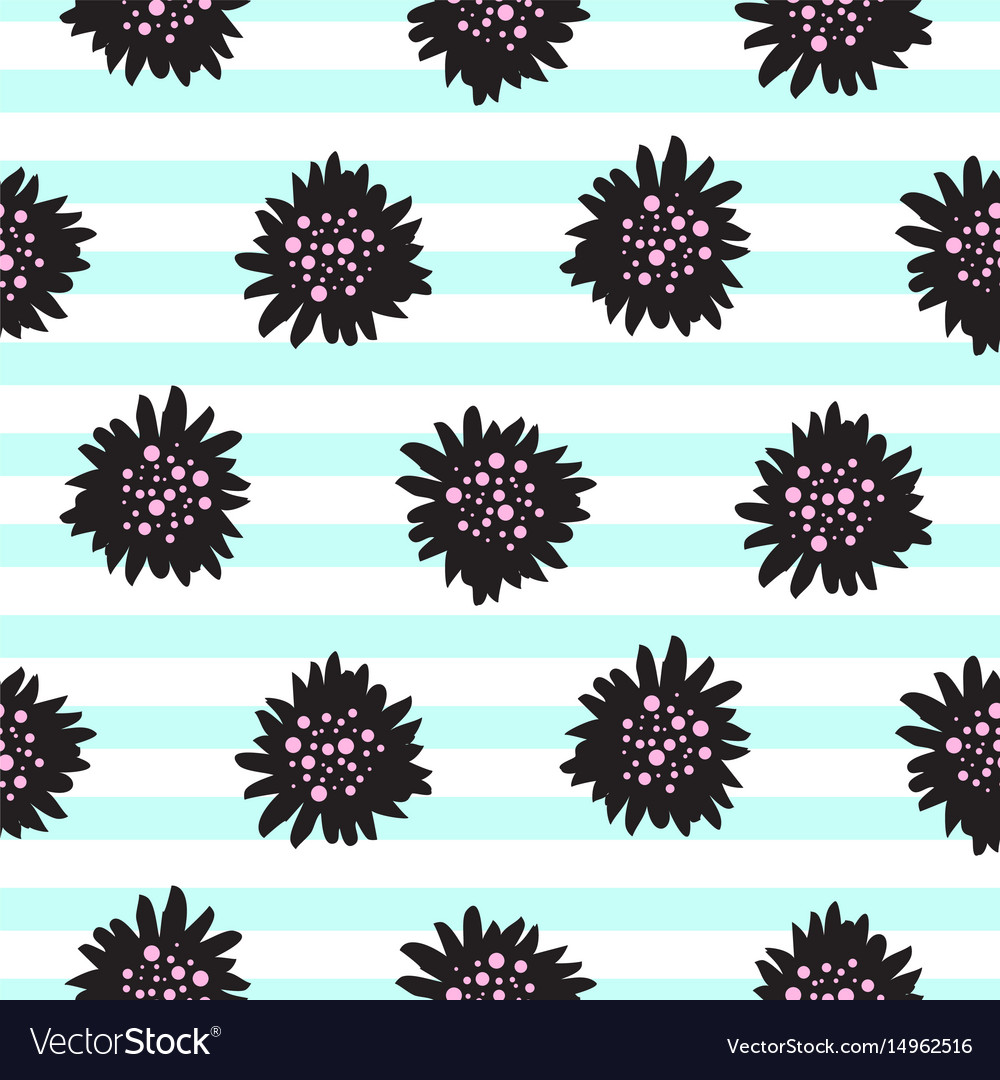 Striped black bold florals seamless pattern