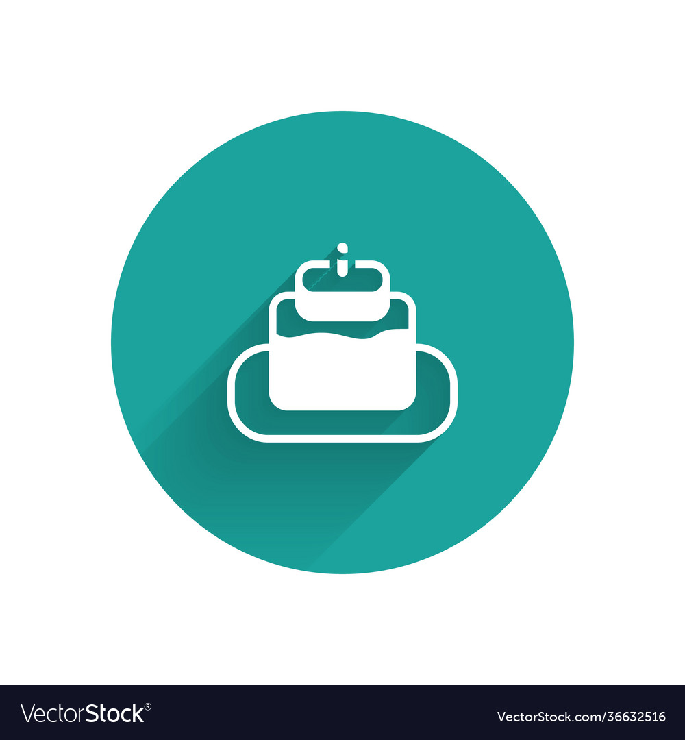 White cake icon isolated with long shadow happy