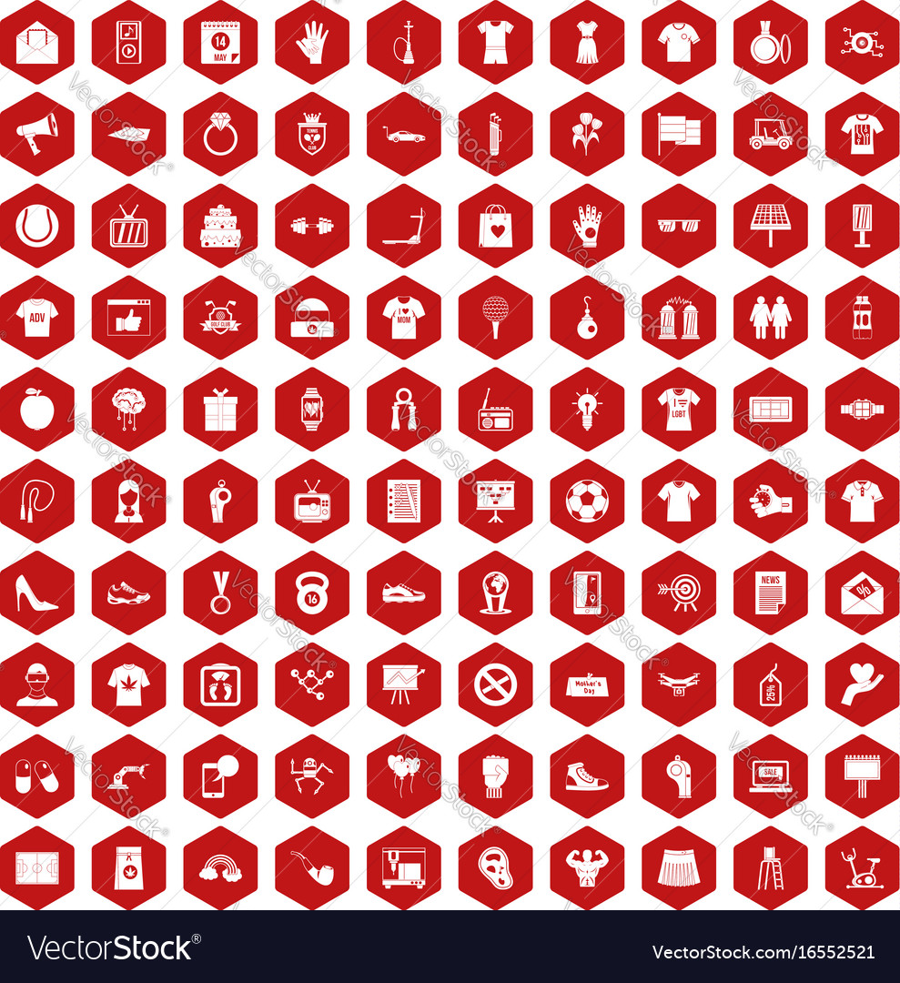 100 t-shirt icons hexagon red Royalty Free Vector Image