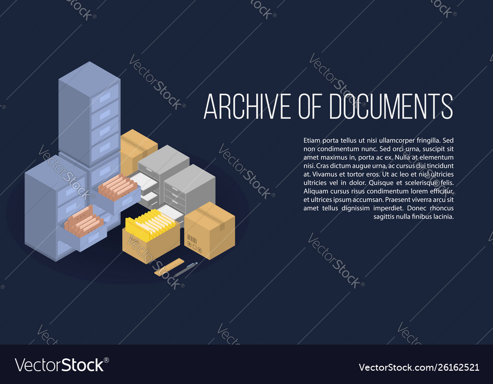 Archive Documents Concept Banner Isometric Vector Image