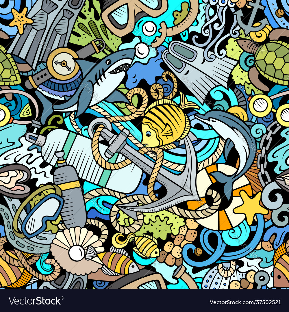 Cartoon doodles diving seamless pattern Royalty Free Vector