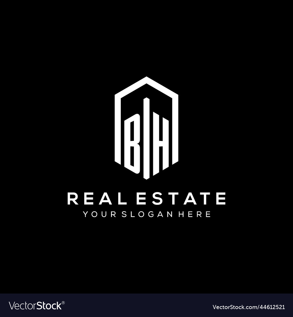 Letter Bh Logo For Real Estate With Hexagon Icon Vector Image