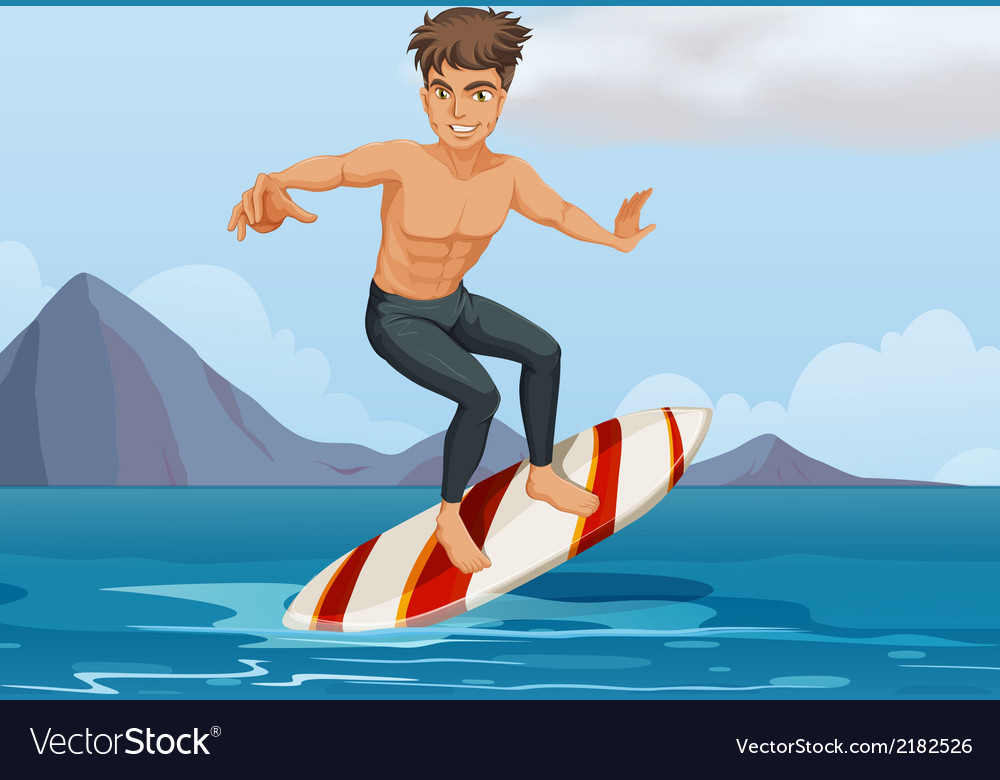 A boy surfing at the beach Royalty Free Vector Image