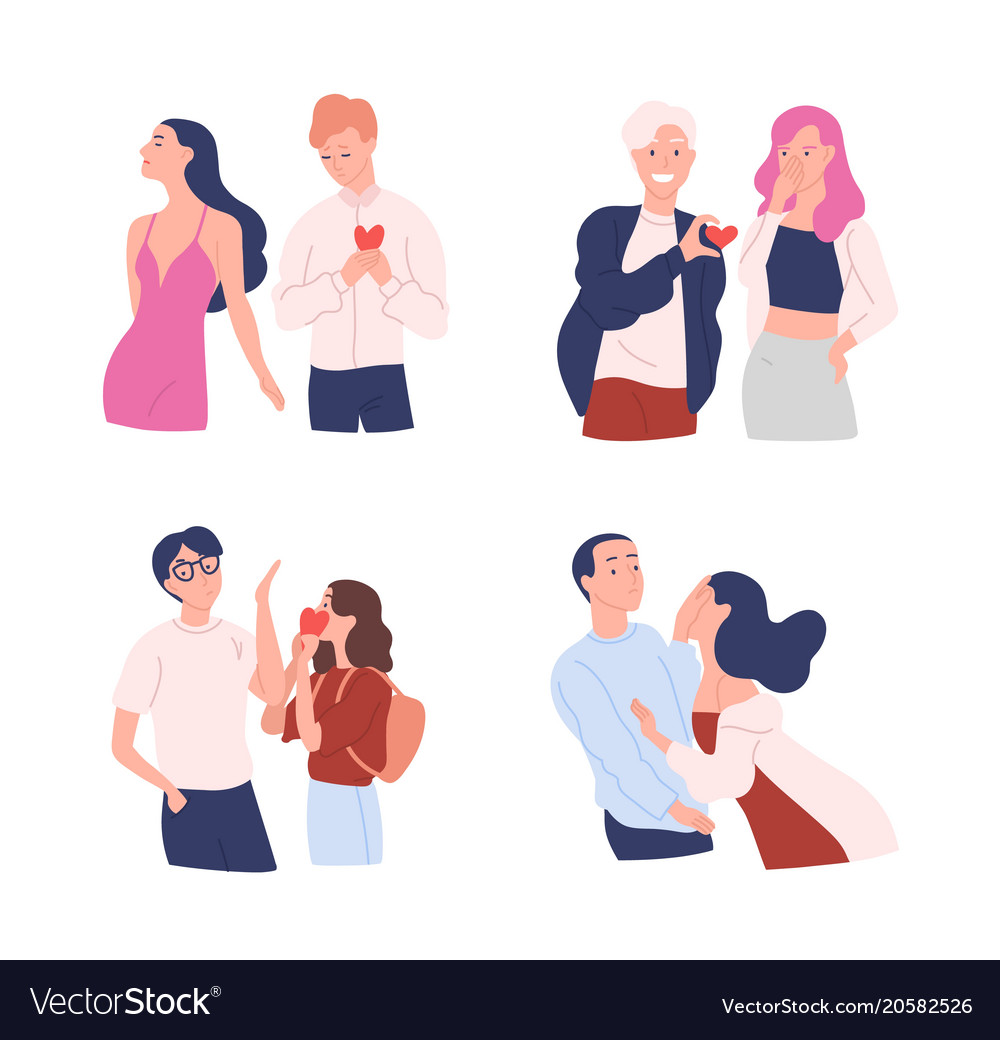 Collection of women and men trying to present Vector Image