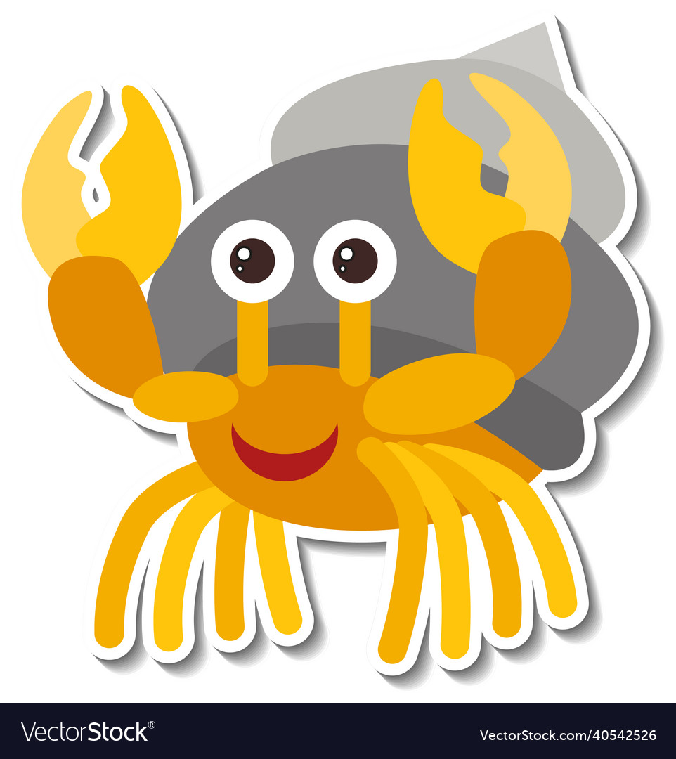 Hermit crab sea animal cartoon sticker Royalty Free Vector