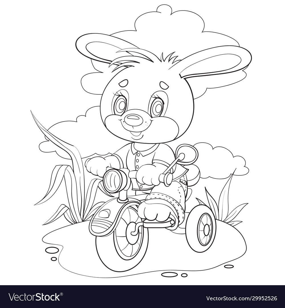 Little bunny character rides a tricycle Royalty Free Vector