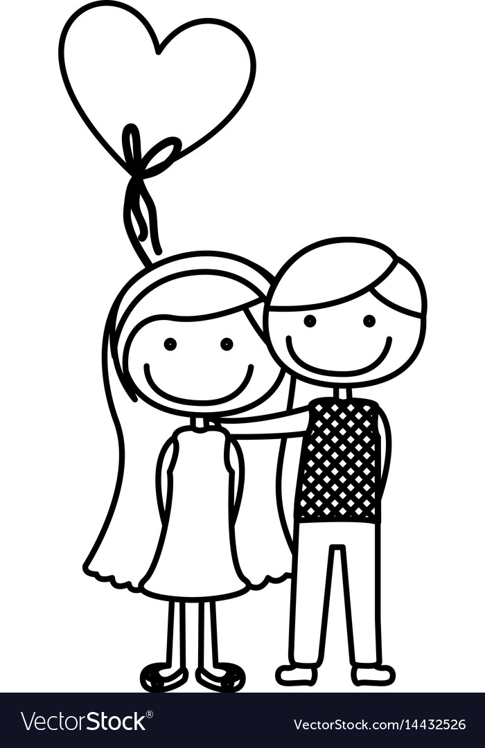 Monochrome contour caricature of couple in formal Vector Image