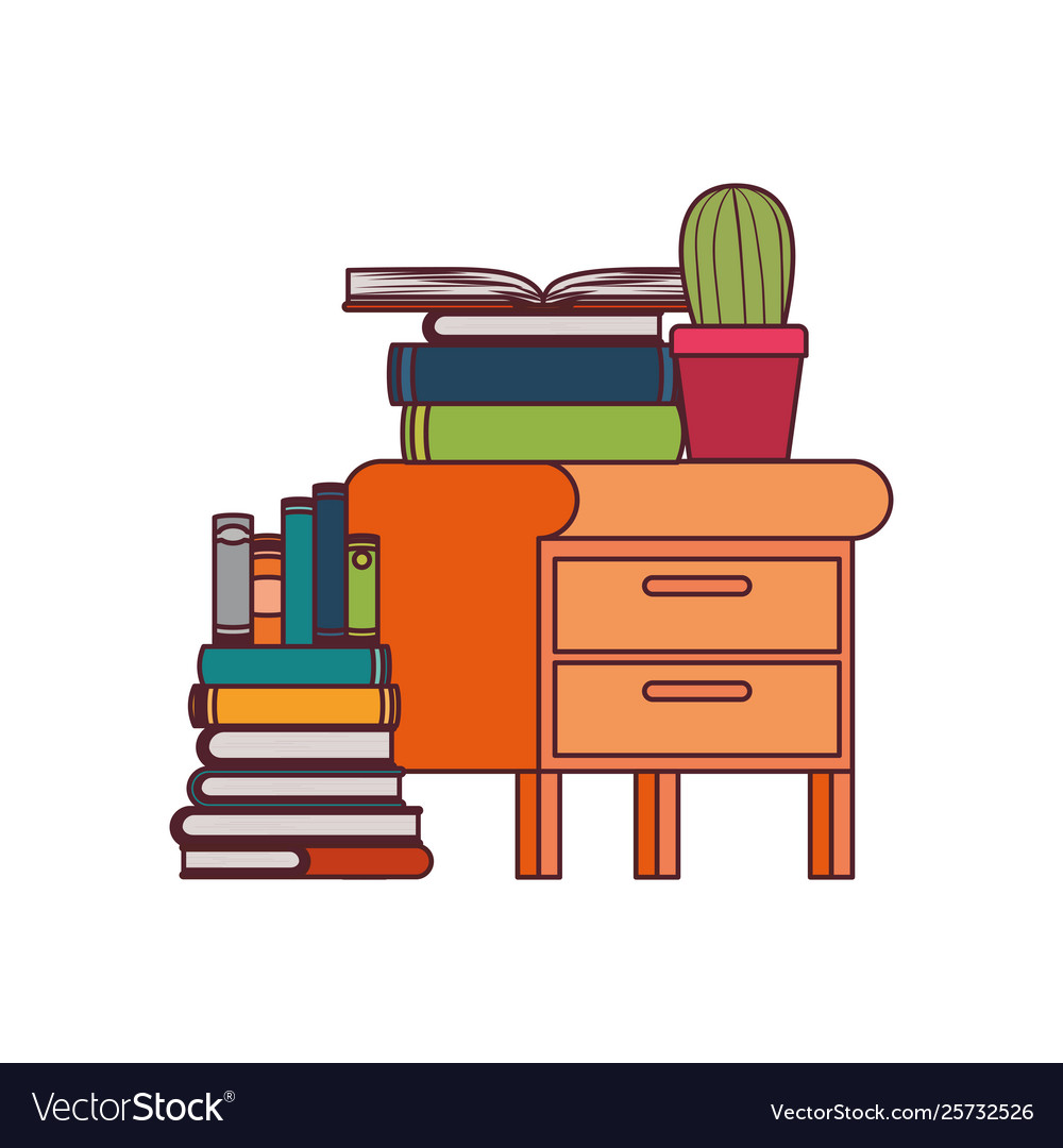 Wooden Drawer With Stack Books In White Royalty Free Vector