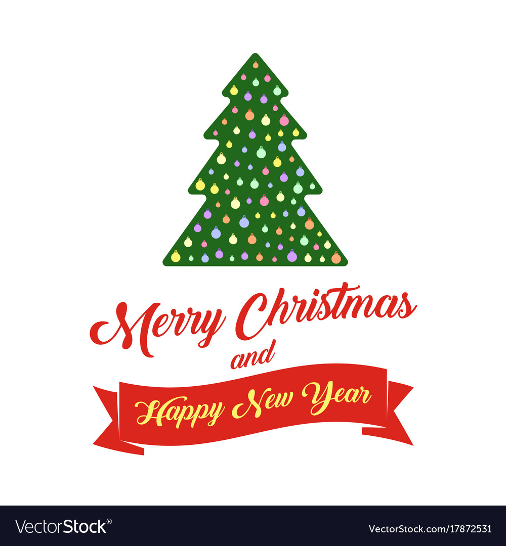 Christmas tree and text merry and happy Royalty Free Vector