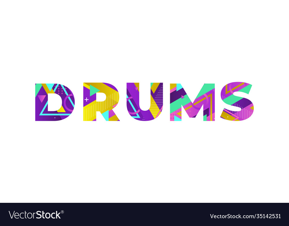 Drums concept retro colorful word art Royalty Free Vector