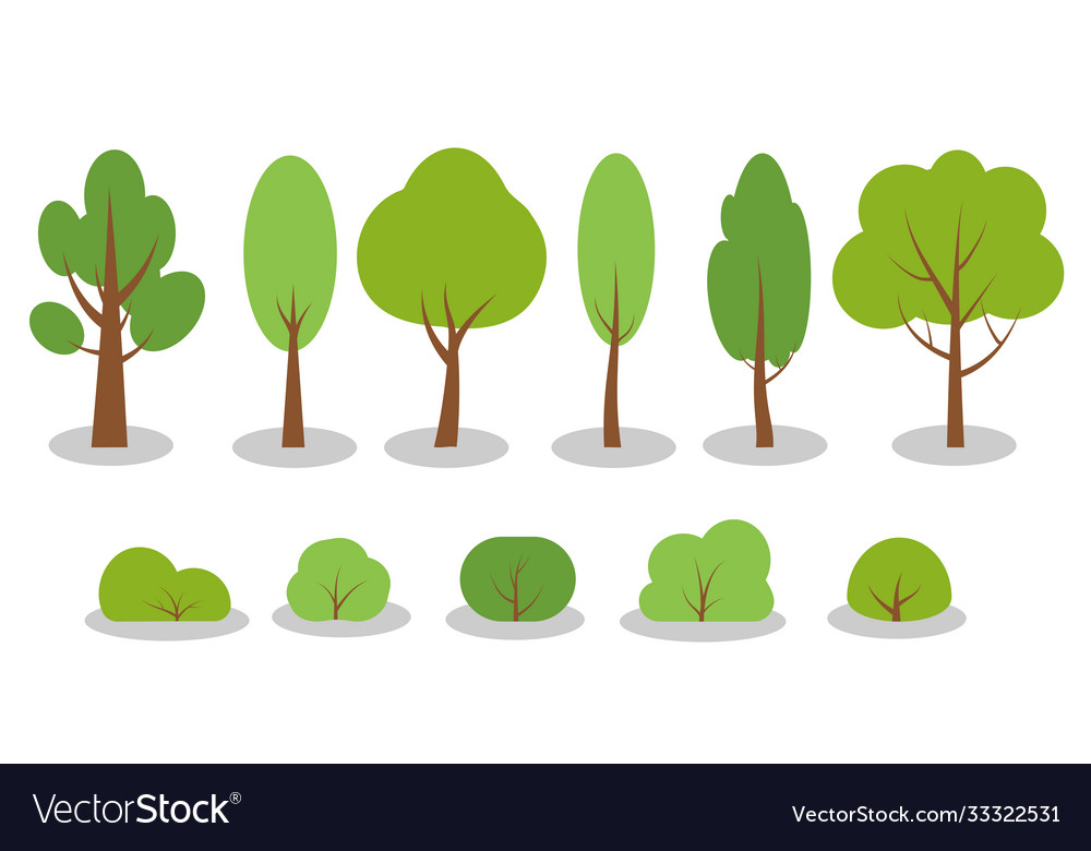 Flach grün Sommer Baum Buschwald Ikone gesetzt