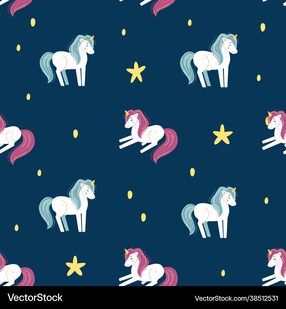 Seamless pattern with cute unicorns Royalty Free Vector