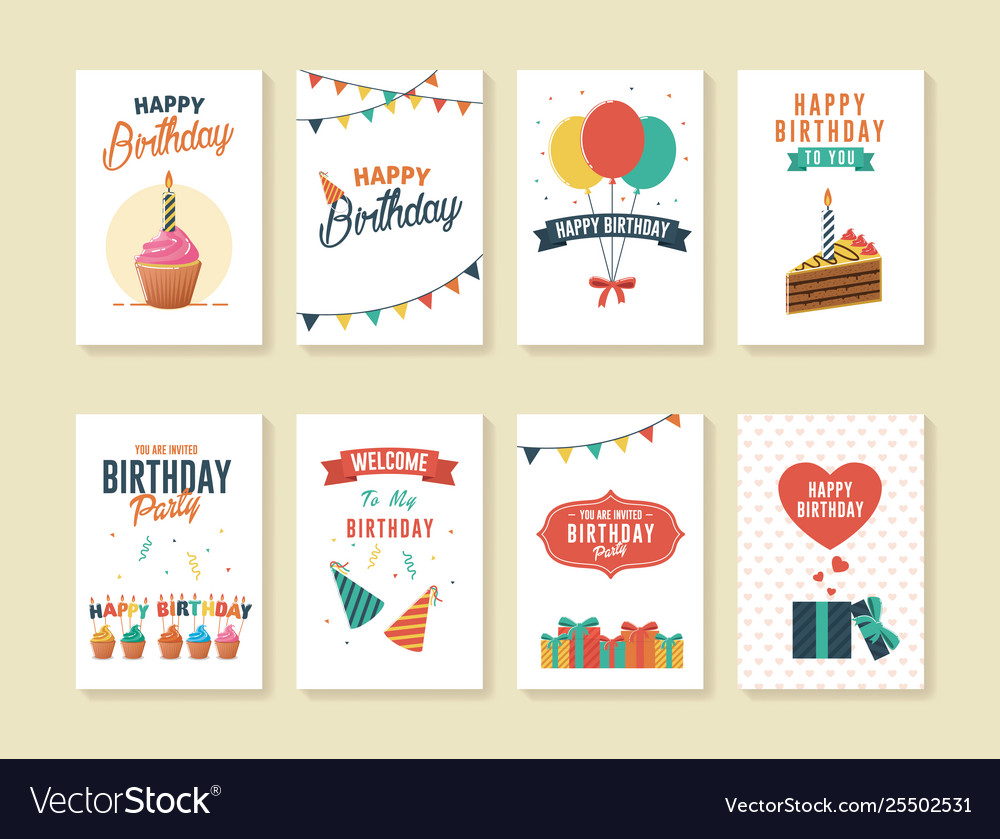 Set birthday greeting and invitation cards Vector Image