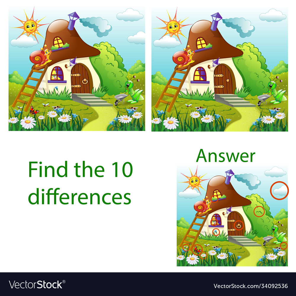 Children visual puzzle shows ten differences Vector Image