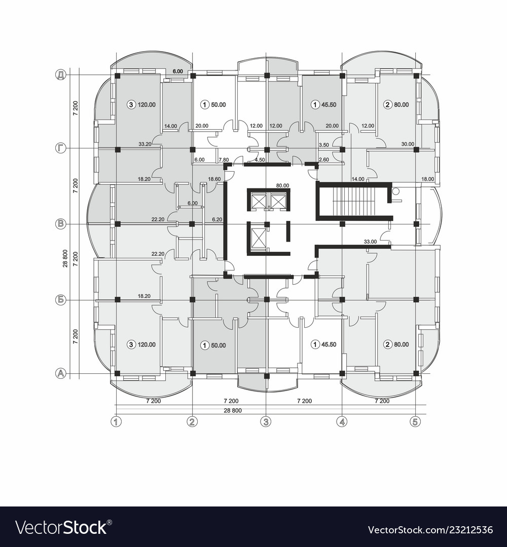 Section Plan Of A Multi storey Apartment Building Vector Image