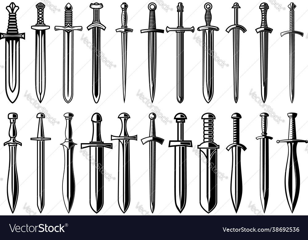 Set medieval swords design element vector image Set medieval swords design element