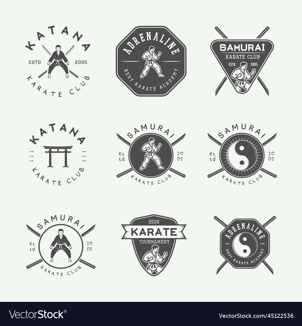 Set of vintage karate or martial arts logo emblem Vector Image