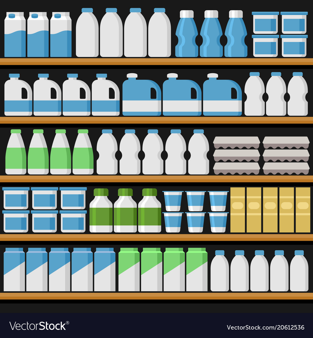 Supermarket shelfs shelves with products and Vector Image