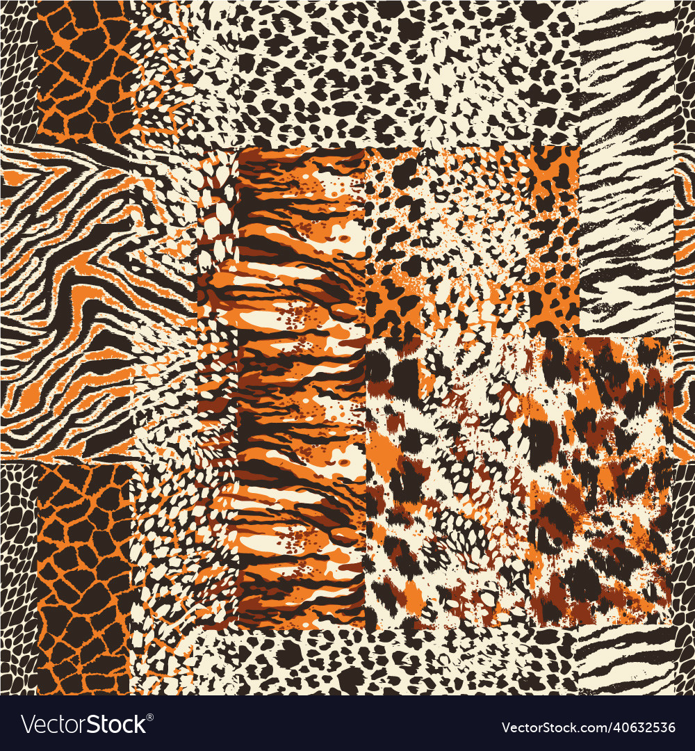 Wild animal skins patchwork wallpaper Royalty Free Vector