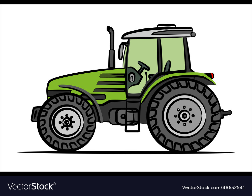 A hand drawn art of green tractor Royalty Free Vector Image