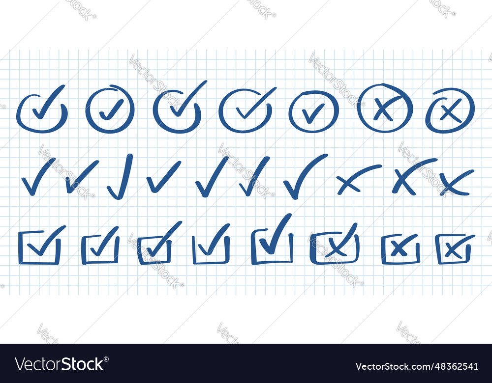 Check mark icon in hand drawn style handmade