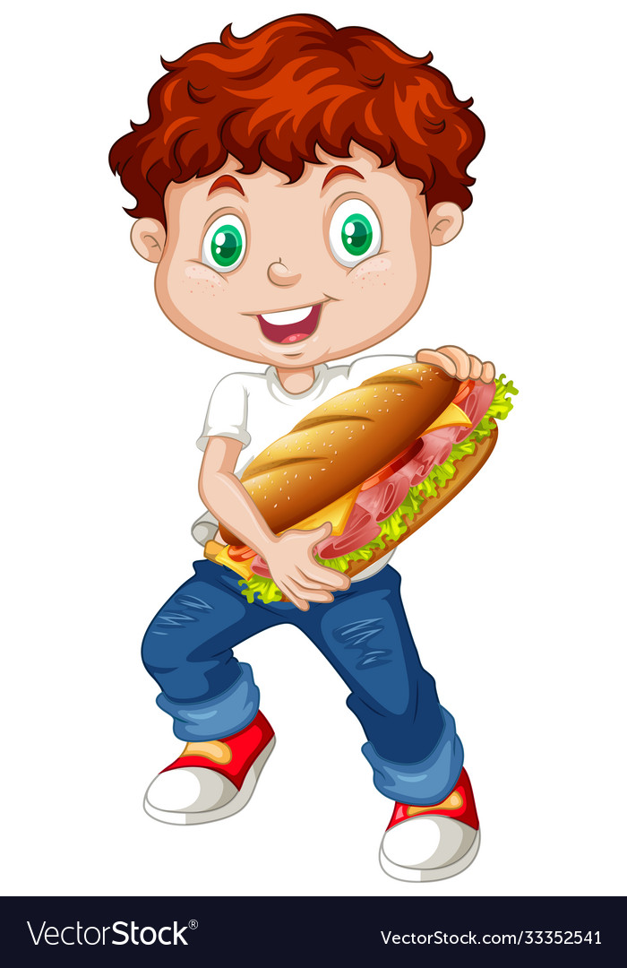 Cute boy holding sandwich Royalty Free Vector Image