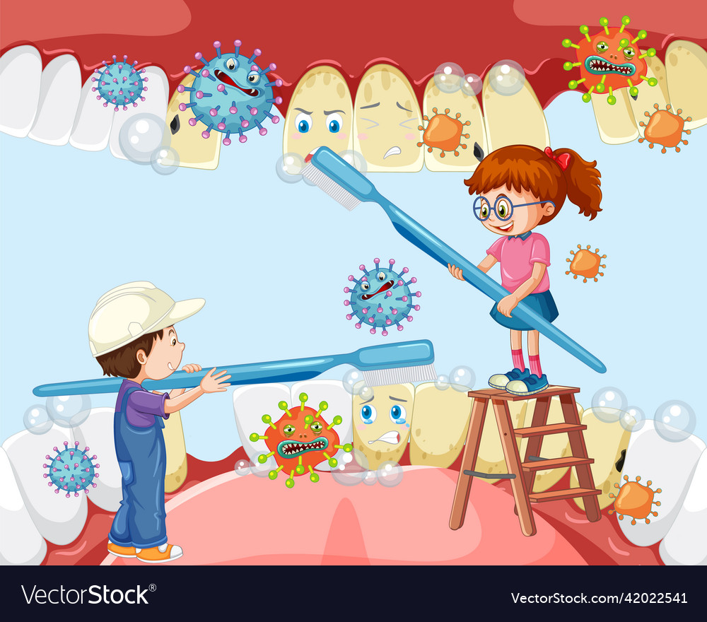 Happy kids brushing teeth decay with a toothbrush Vector Image