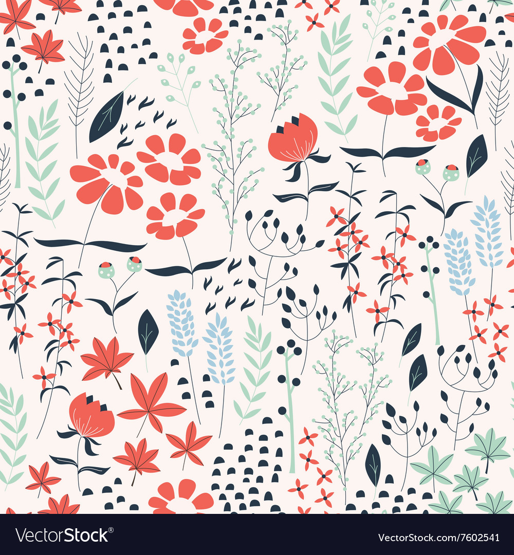 Seamless pattern design with hand drawn flowers