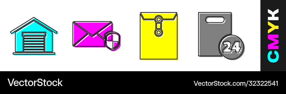 Set warehouse envelope with shield envelope Vector Image