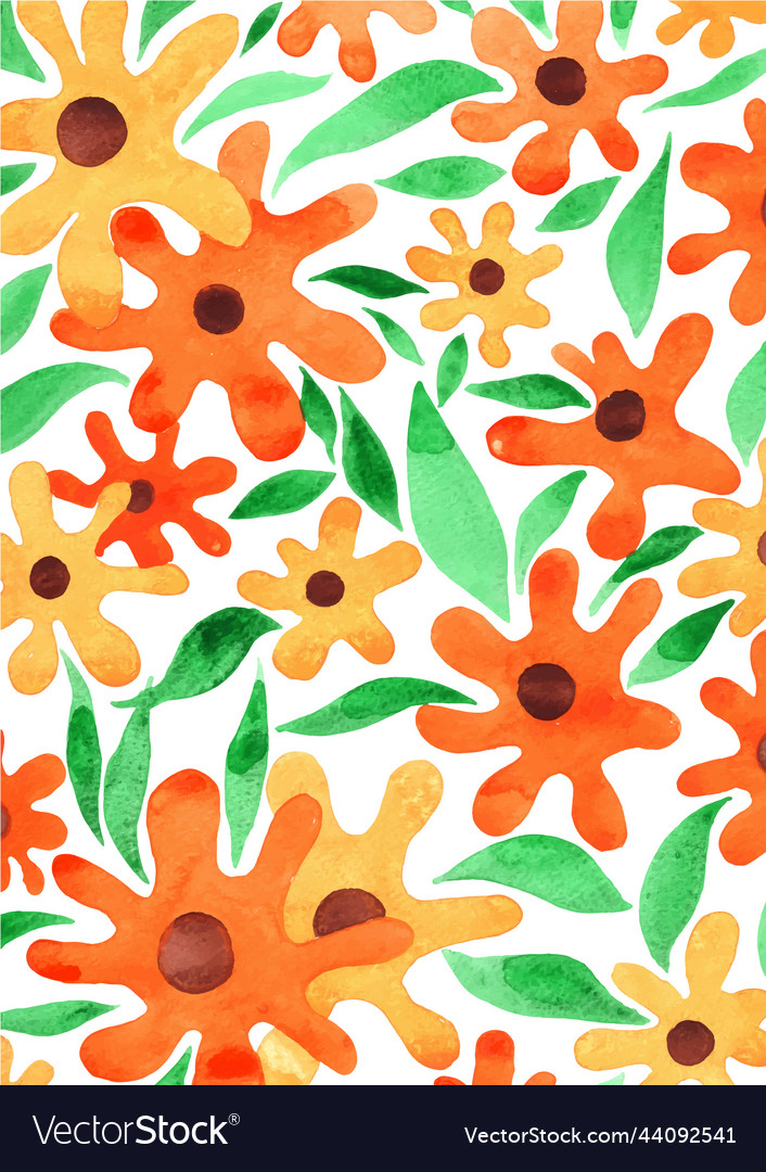 Yellow and orange flower with leaves watercolor