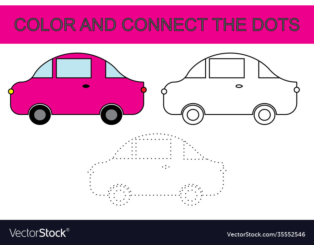 Cartoon car coloring page connect dots kids Vector Image