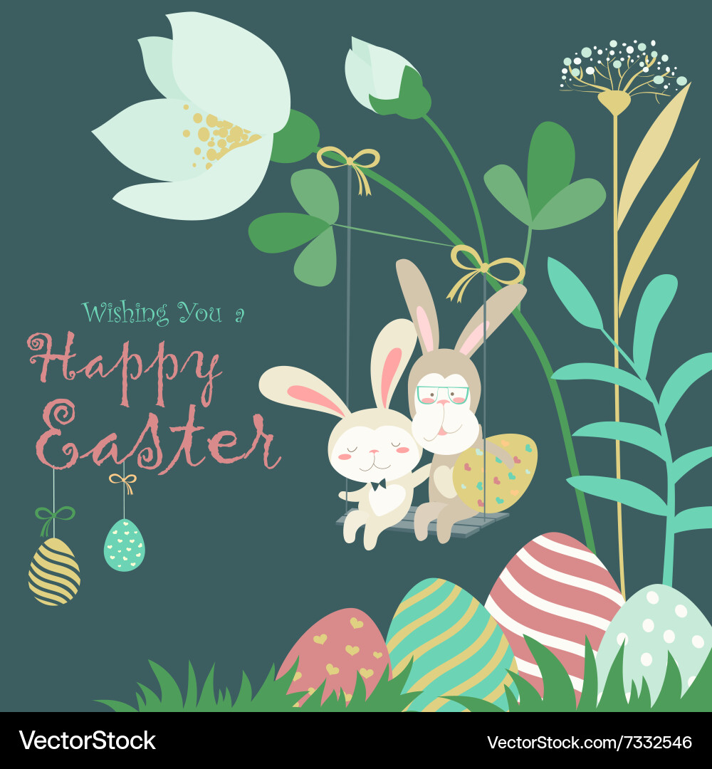 Easter bunnies and easter egg Royalty Free Vector Image