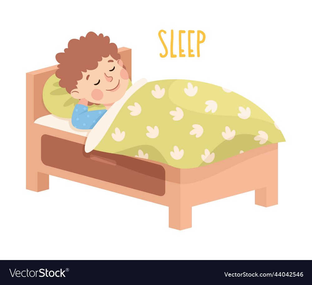 Little boy sleeping in bed covered with blanket Vector Image