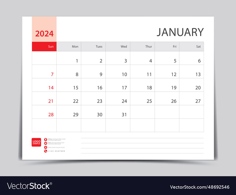 Monthly calendar template for 2024 year january Vector Image