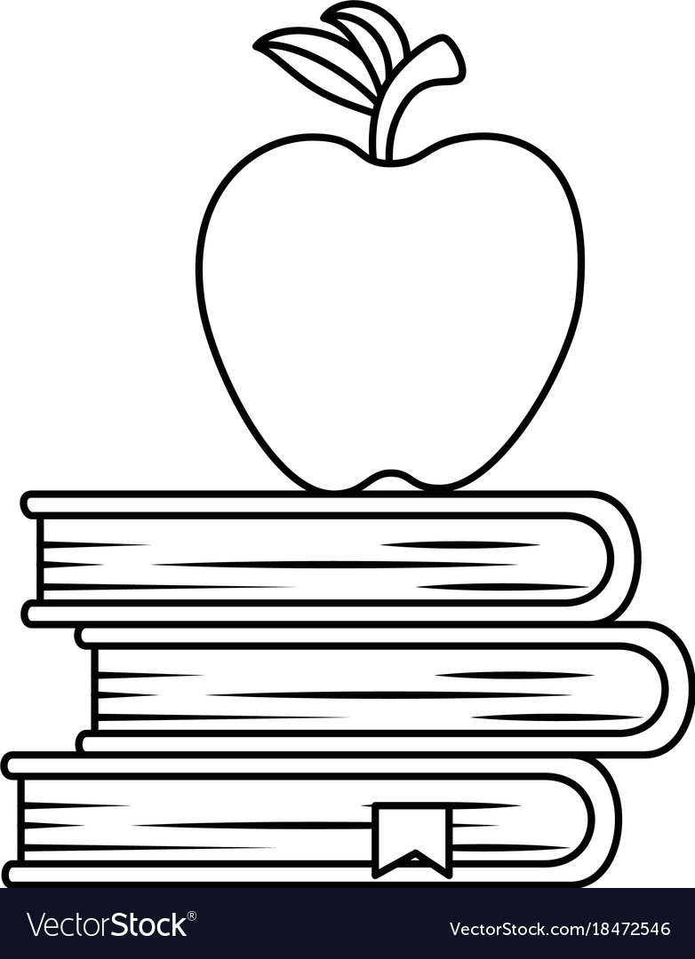 Pile text books with apple Royalty Free Vector Image