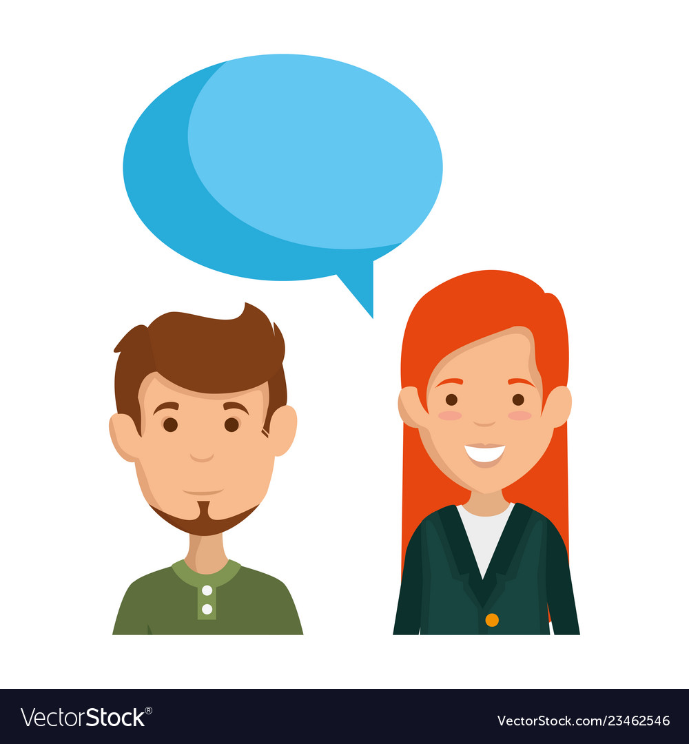 Young couple with speech bubble characters Vector Image