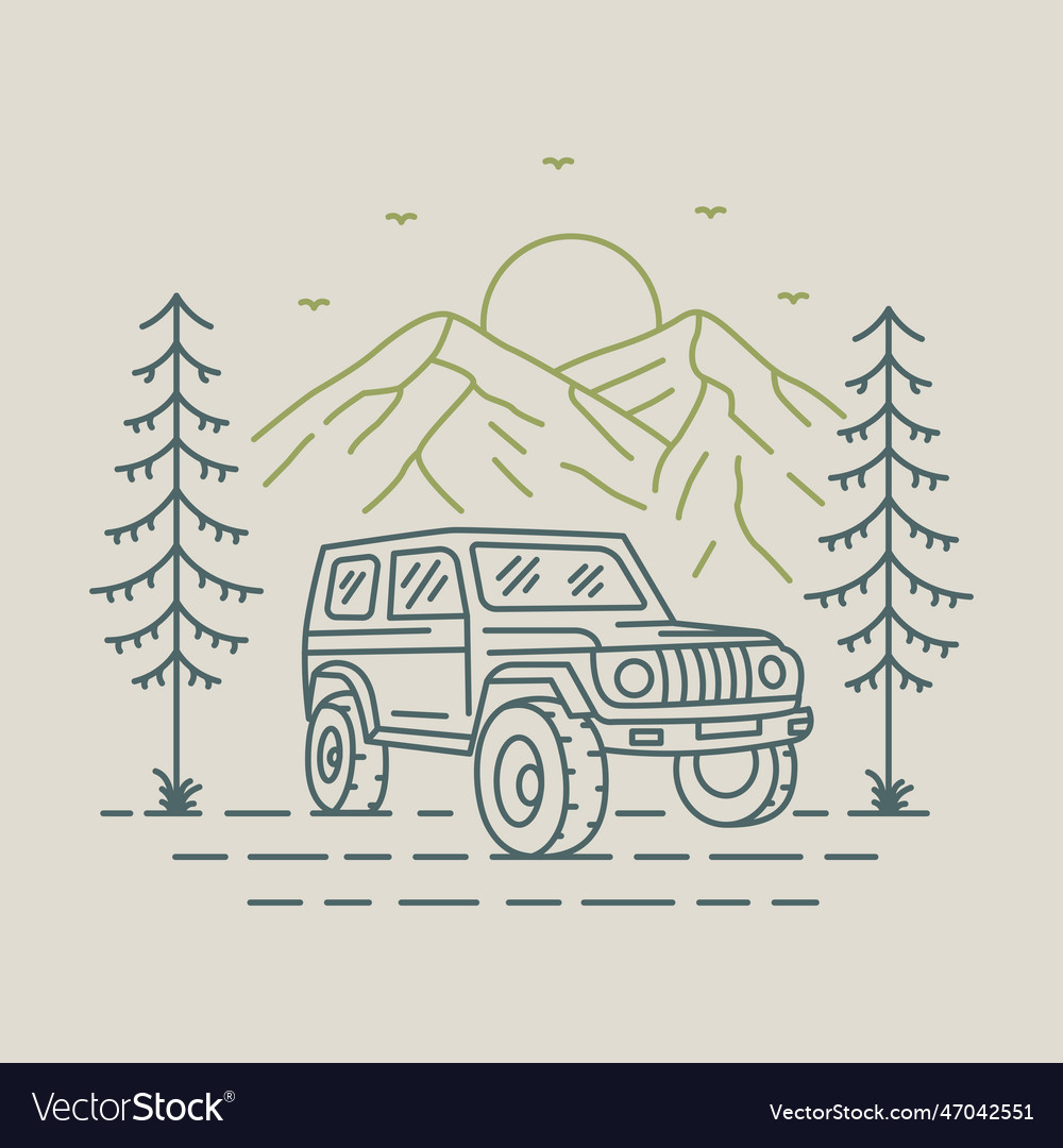 4x4 offroad adventure in the forest with mountain Vector Image