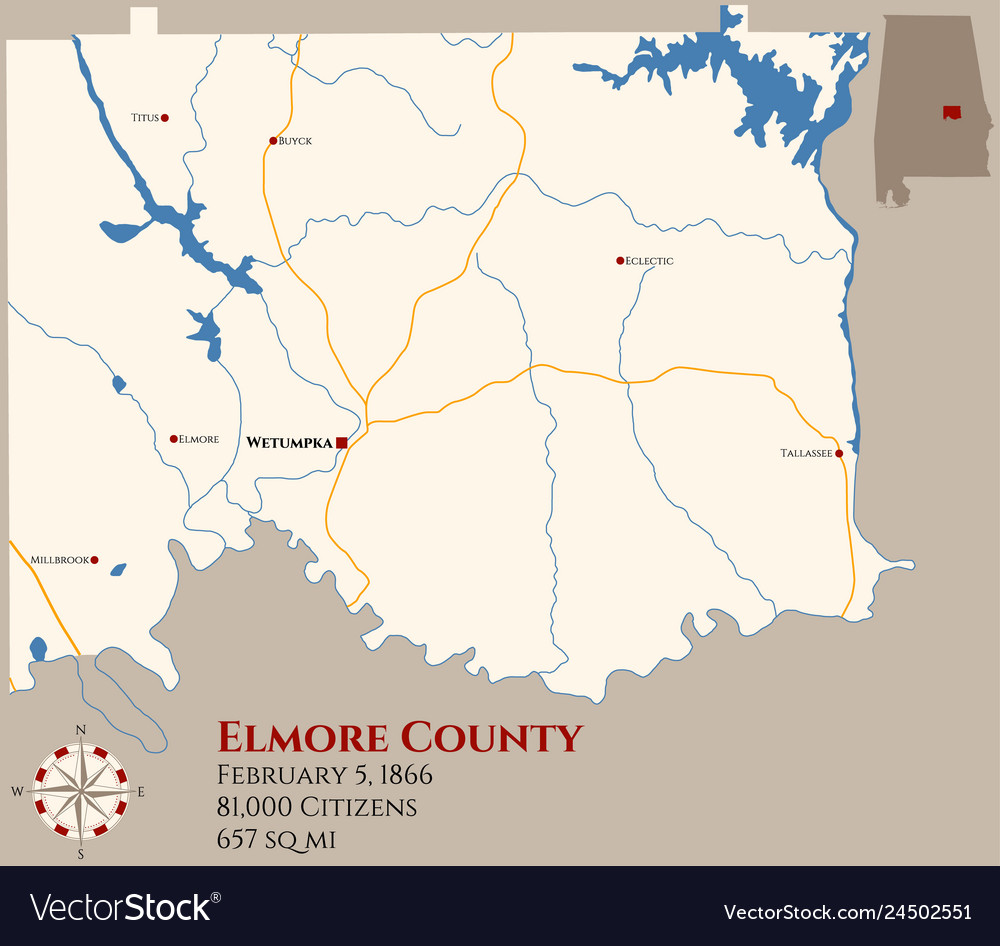 Map of elmore county in alabama Royalty Free Vector Image