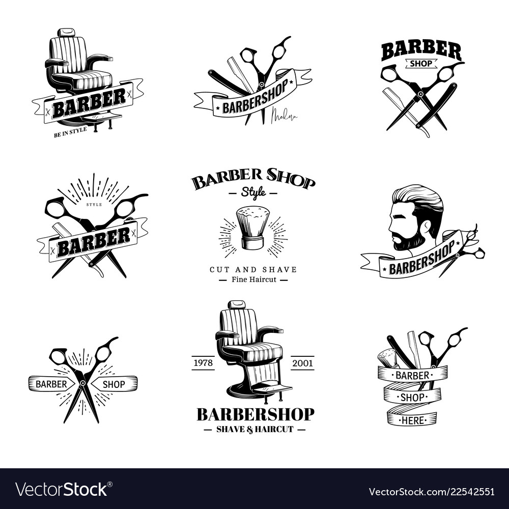 Set of retro barber shop emblems vector image Set of retro barber shop emblems