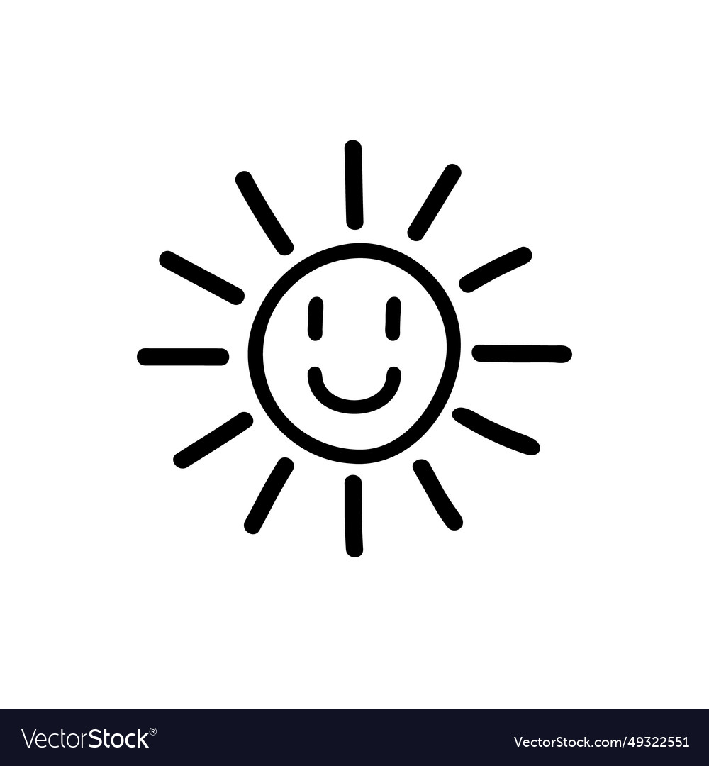 Smiling sun face happy doodle black Royalty Free Vector